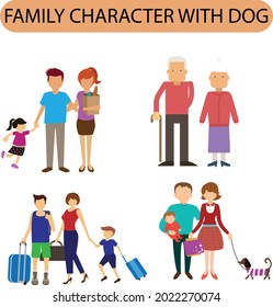 Familienzeichen mit Haustieren und Älteren