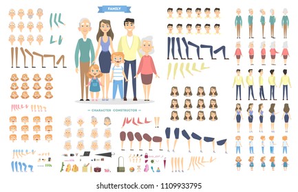 Family characters set with poses and emotions.