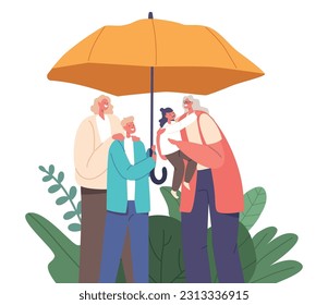 Family Characters Under An Umbrella Symbolizes The Concept Of Protection And Unity, Ensuring Safety, Support