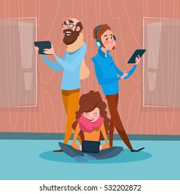 Family Chat Digital Device Tablet Phone Laptop Social Network Communication Flat Vector Illustration