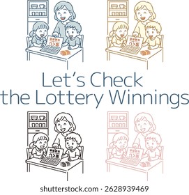 Family checking the winning lottery numbers