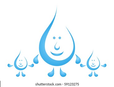 Family of cheerful drops of water: mum and two children