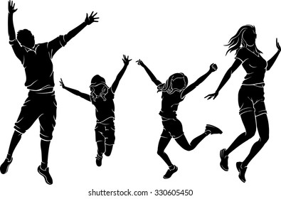 Family Cheerful Jump Silhouette