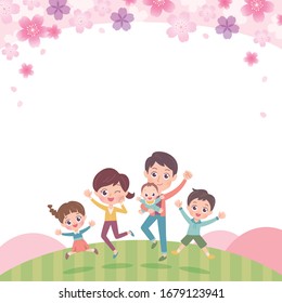 Family is cherry blossom viewing.It's vector art so it's easy to edit.