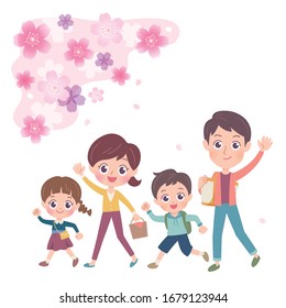 Family is cherry blossom viewing.It's vector art so it's easy to edit.