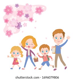 Family is cherry blossom viewing.It's vector art so it's easy to edit.