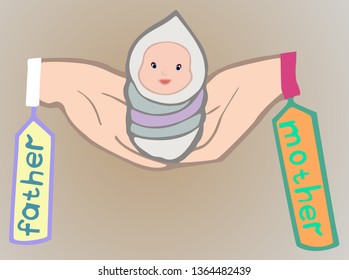 Family. Child in the family. Baby. Mother and father. In color