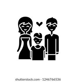 Family with child black icon, vector sign on isolated background. Family with child concept symbol, illustration 