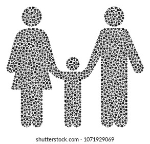 Family Child collage of small circles in various sizes and color shades. Round dots are organized into family child vector collage. Dotted vector design concept.