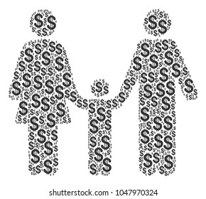Family Child composition of dollars. Vector dollar icons are composed into family child composition.