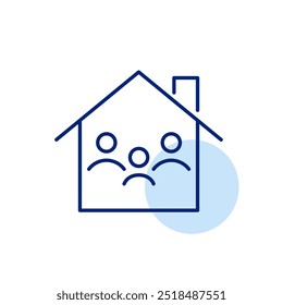 Family with child in a house. Real estate buying and home comfort. Pixel perfect, editable stroke icon
