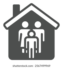 Family with child in house solid icon, family psychology concept. Vector graphics. Cottage building and happy family sign on white background, glyph style icon for mobile or web design