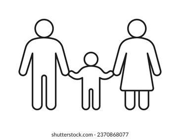 Family with child, line icon. Kid with father and mother, parents. Happy family. Vector outline illustration