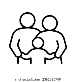 Family with child, line icon. Kid with father and mother, parents. Happy family. Vector outline illustration