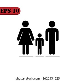 family with a child on a white background, husband and wife next to children, boy. icon Vector EPS 10