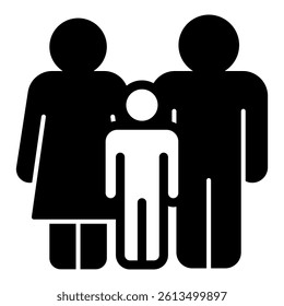 Family with child son solid icon, genetic test concept. Vector graphics. DNA parentship, test for parents sign on white background, glyph style mobile or design