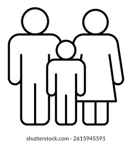 Family with child son thin line icon, genetic test concept. Vector graphics. DNA people test for parents sign on white background, linear style for mobile or design