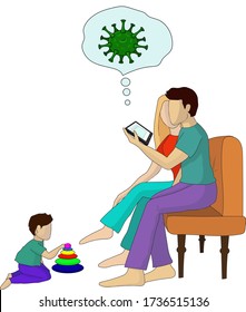 family with child is watching news about coronavirus (COVID-19) at home 