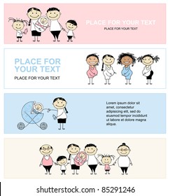 Family with children, banners for your design