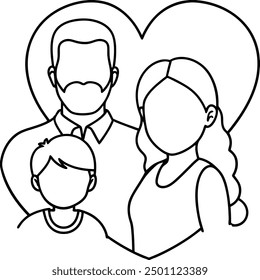 Family with children continuous line art drawing isolated on white background. Mother's Day. Happy Family, parents, and child, parents with their little kid holding hands and walking together 