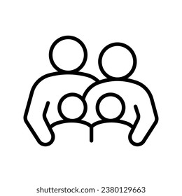 Family with children, line icon. Kids twins with father and mother, parents. Happy family. Vector outline illustration