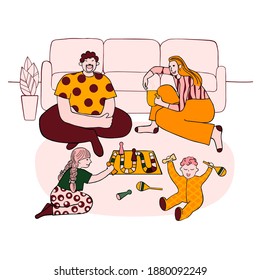 A family with children plays board games.
