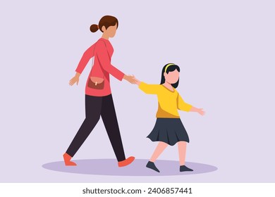 Family and children spending time together. Walking family concept. Colored flat vector illustration isolated.