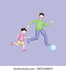  Family and children spending time together. Walking family concept.. Realistic 3d object cartoon style. Vector colorful illustration.