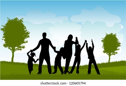 family with children walking