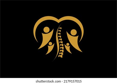 Family chiropractic clinic logo design. Backbone care illustration symbol.  
