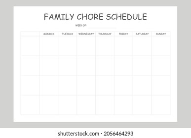 Family Chore Chart Schedule, Planner Printable Kids