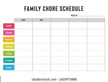 Family Chore Schedule Calendar Printable