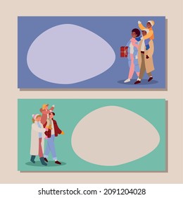 family christmas banners design set