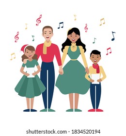 Family Christmas Carol - Vector illustration of a family choir