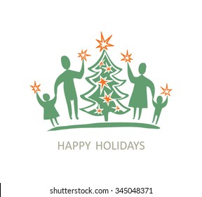 Family Christmas concept vector illustration. Happy holidays.