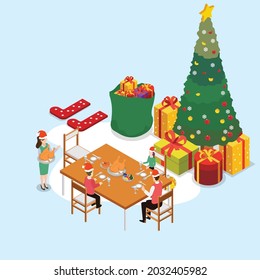 Family Christmas dinner 3d isometric vector illustration concept for banner, website, landing page, ads, flyer