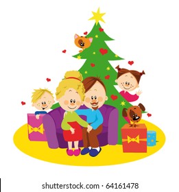Family and christmas tree