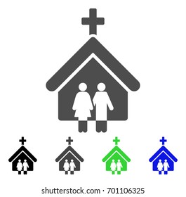 Family Church flat vector illustration. Colored family church, gray, black, blue, green icon variants. Flat icon style for web design.