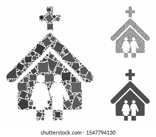 Family church mosaic of tremulant elements in different sizes and color tints, based on family church icon. Vector tremulant items are composed into mosaic.