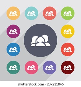 family circle, flat icons set. Round colorful buttons. Vector