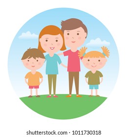 Family in a circle. Happy family. Flat vectorial image. Icon for the designer.