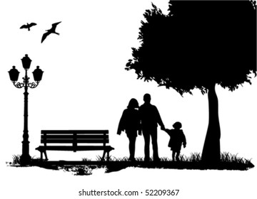 family in the city park