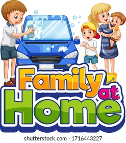 Family Cleaning Car With Family At Home Text Symbol Illustration