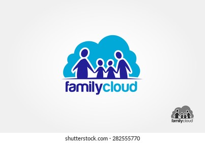 Family Cloud Vector Logo Template. Happy family cloud vector logo it's try to symbolize togetherness. It's good for on line family activity.
