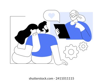 Family coach isolated cartoon vector illustrations. Experienced family coach woman talking with couple, relationship problems, personal life, small business, modern profession vector cartoon.