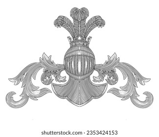  Family coat of arms, vintage engraving drawing style vector illustration