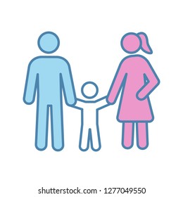 Family color icon. Woman, man and child. Positive parenting. Childcare. Happy parenthood. Father, mother and baby. Isolated vector illustration