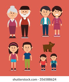 Family colorful cartoon graphic design, vector illustration