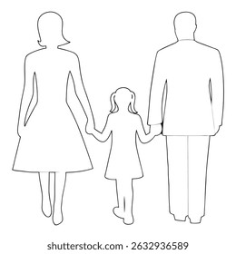 Family coloring page simple and minimal line art illustration on white background