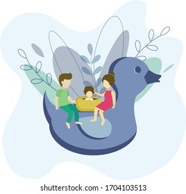 Family concept. First bath. Small people. Relationships. Vector illustration in flat style. Icon